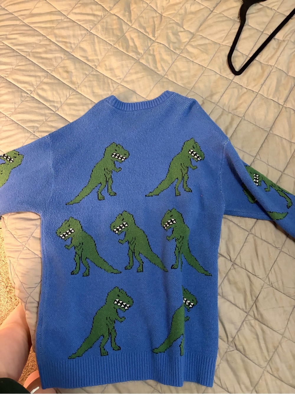 Forever 21 Blue Crewneck Sweater with Green Dino Motif - Picture 2 of 3